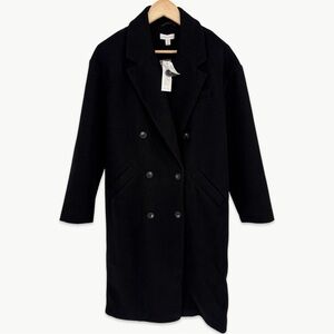 NWT Topshop Double Breasted Longline Button Front Tailored Coat | 6 | Black